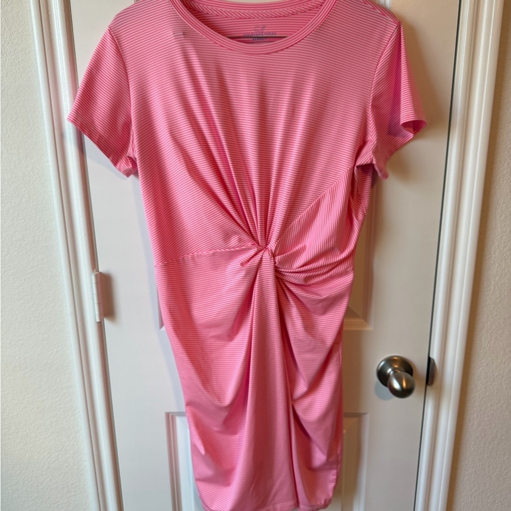 ⚡️NWOT Vineyard Vines Pink Sankaty Stripped Twist-Front Mini Dress - Picture 2 of 4